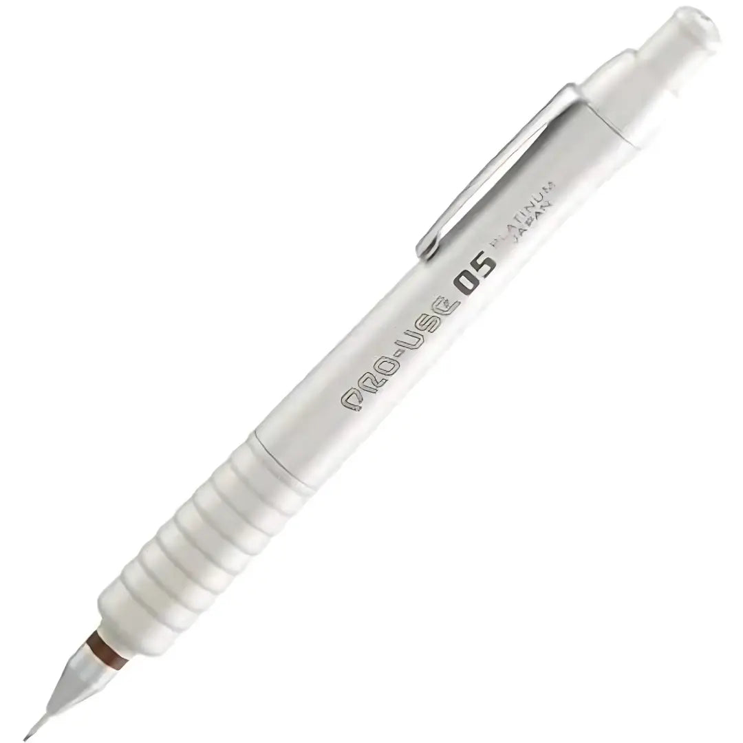 Platinum Pro Use MSD-1500C versatil kalem, beyaz gövde ve yivli kavrama, açılı tam boy, 0.5 mm