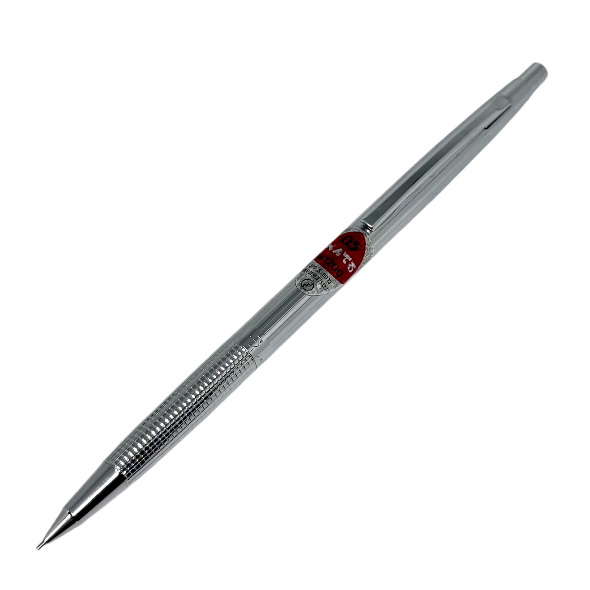 Pentel PS-1045 Vintage versatil kalem 0.5 mm, krom gövde, kareli kavrama ve orijinal kırmızı fiyat etiketi