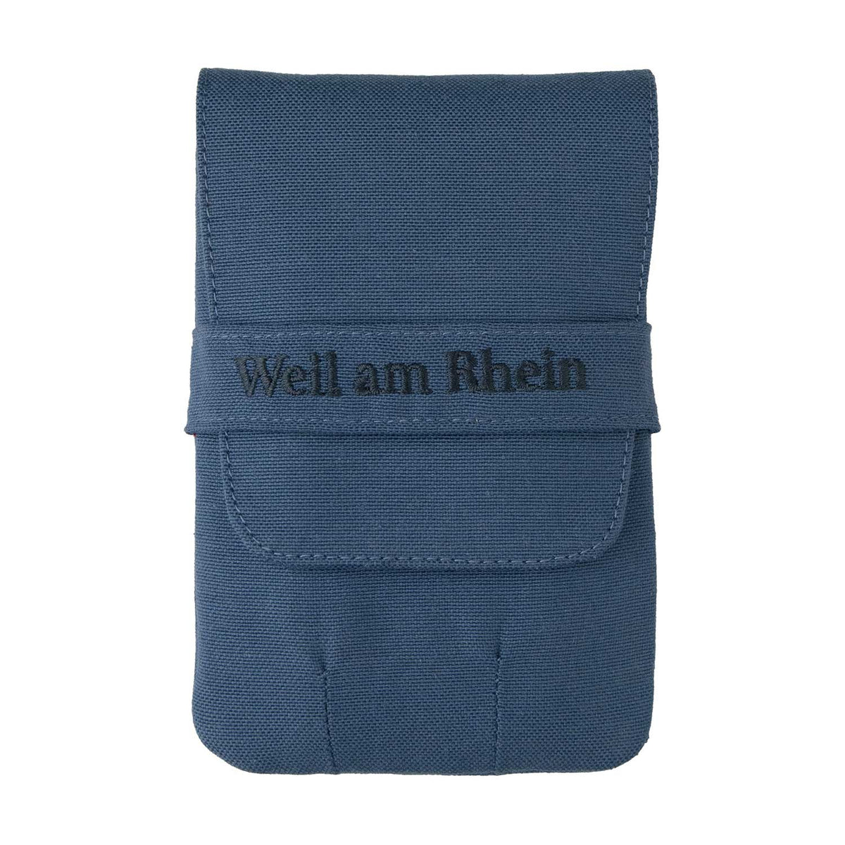 Weil am Rhein Triple Plus kalem kılıfı indigo mavi, ön yüz, koyu tonda nakışlı marka bandı