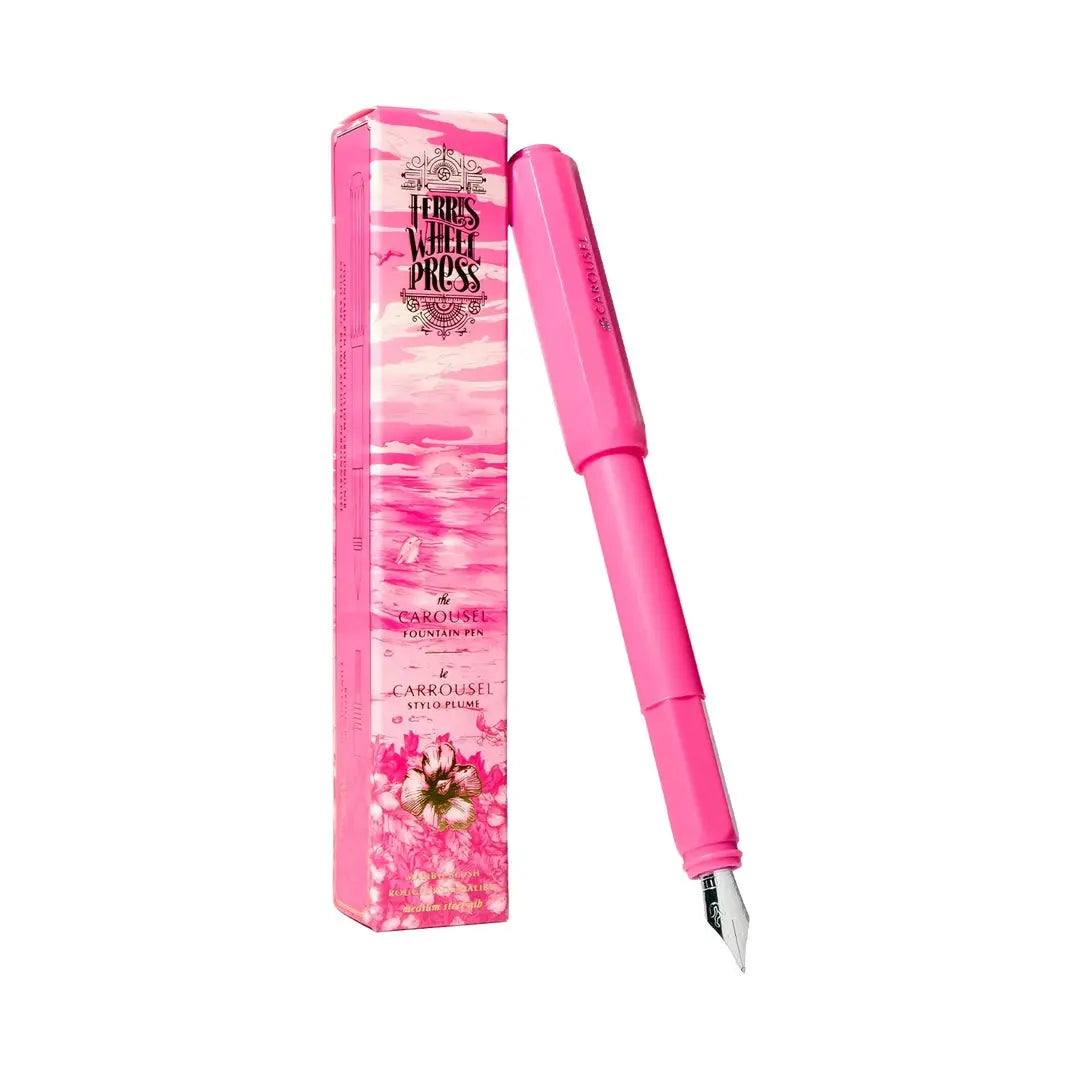 Ferris Wheel Press Carousel dolma kalem Malibu Blush pembe gövde, yanında desenli marka kutusu