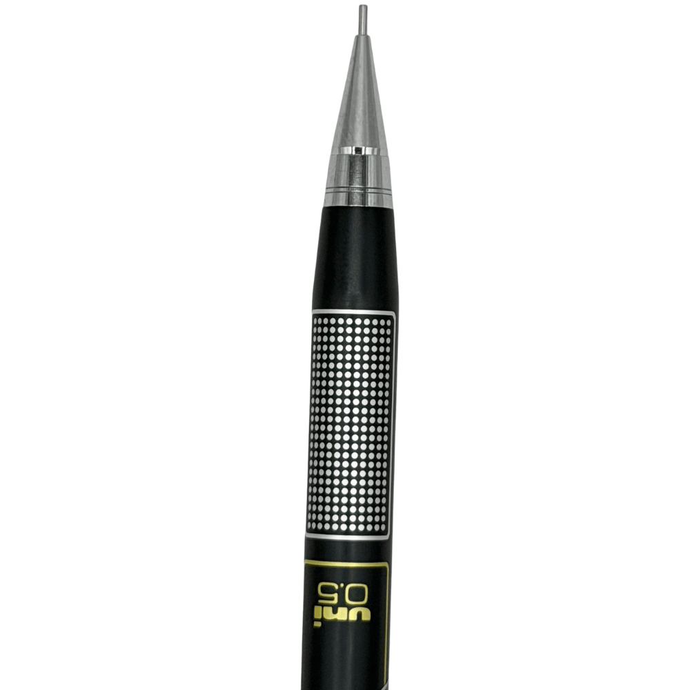 Uni Flicker kalemin metal konik ucu, beyaz noktalı desen şeridi ve uni 0.5 altın baskısı