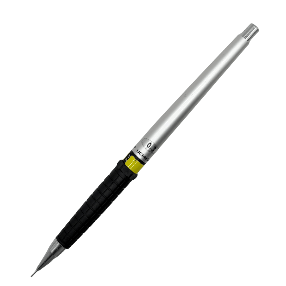Uchida KD-SE Vintage versatil kalem gümüş gövde ve siyah tırtıklı kavrama, tam boy, 0.3 mm