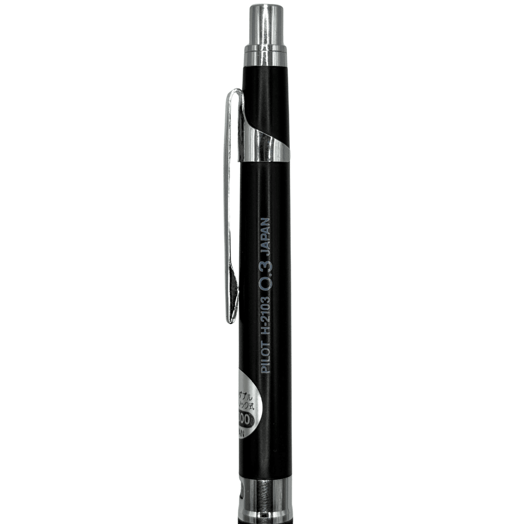 Pilot H-2103 üst gövde detayı, krom klips ve PILOT H-2103 0.3 JAPAN baskısı okunuyor