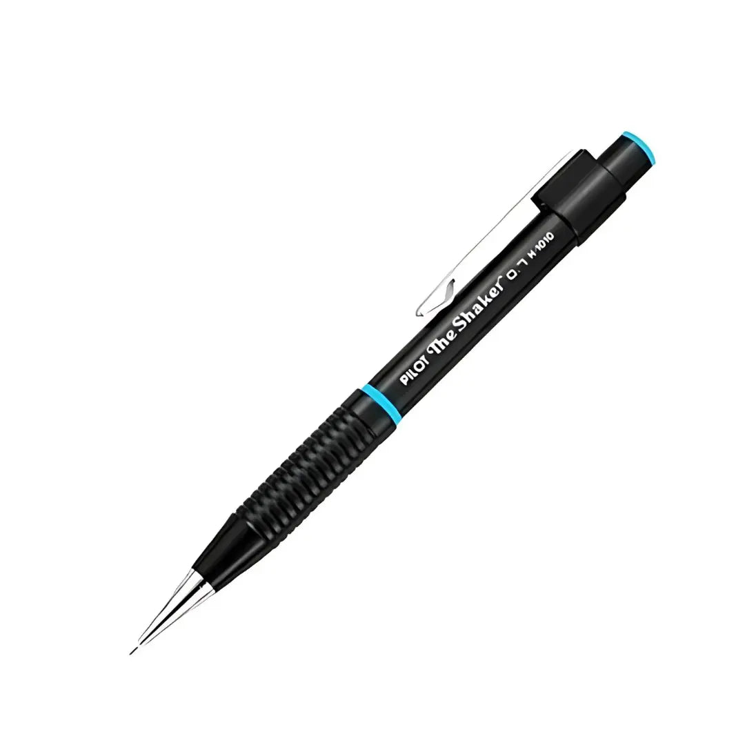 Pilot The Shaker versatil kalem siyah gövde ve mavi halka, tam boy açılı, 0.7 mm