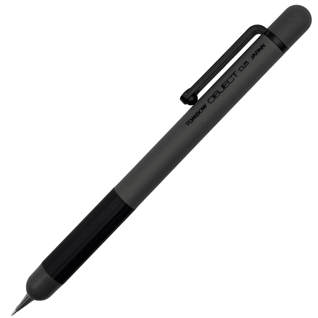 Tombow Object Vintage versatil kalem gri mat gövde, siyah klips ve kavrama, tam boy, 0.5 mm