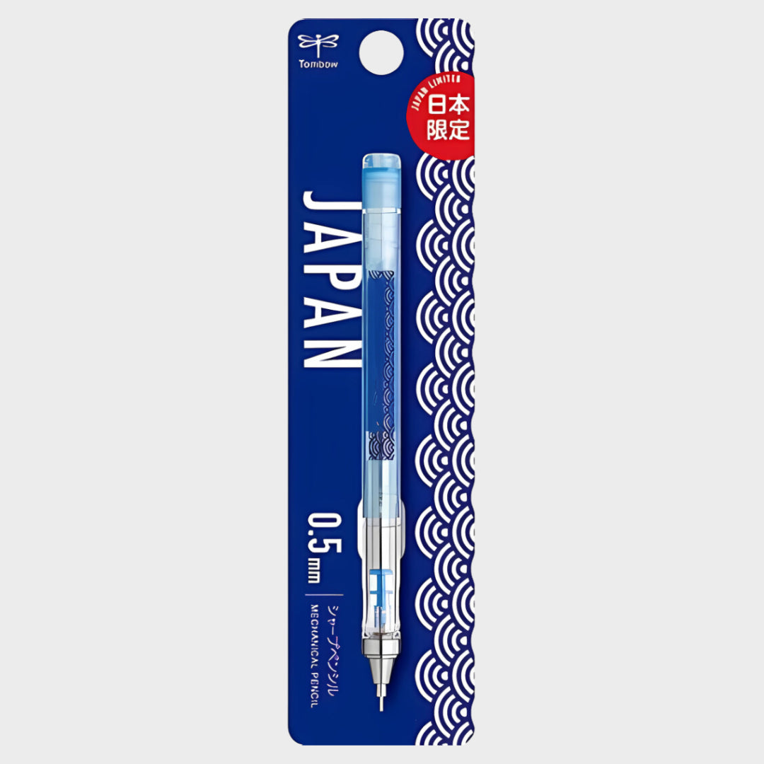 Tombow Mono Graph Seigaiha versatil kalem, lacivert dalga desenli JAPAN blister ambalajında, 0.5 mm