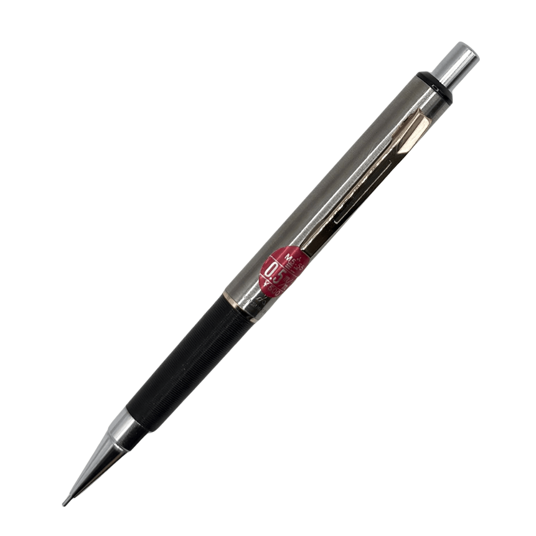 Uni Mitsibushi M5-55 Vintage versatil kalem çelik gövde, siyah kavrama ve kırmızı 0.5 etiketi