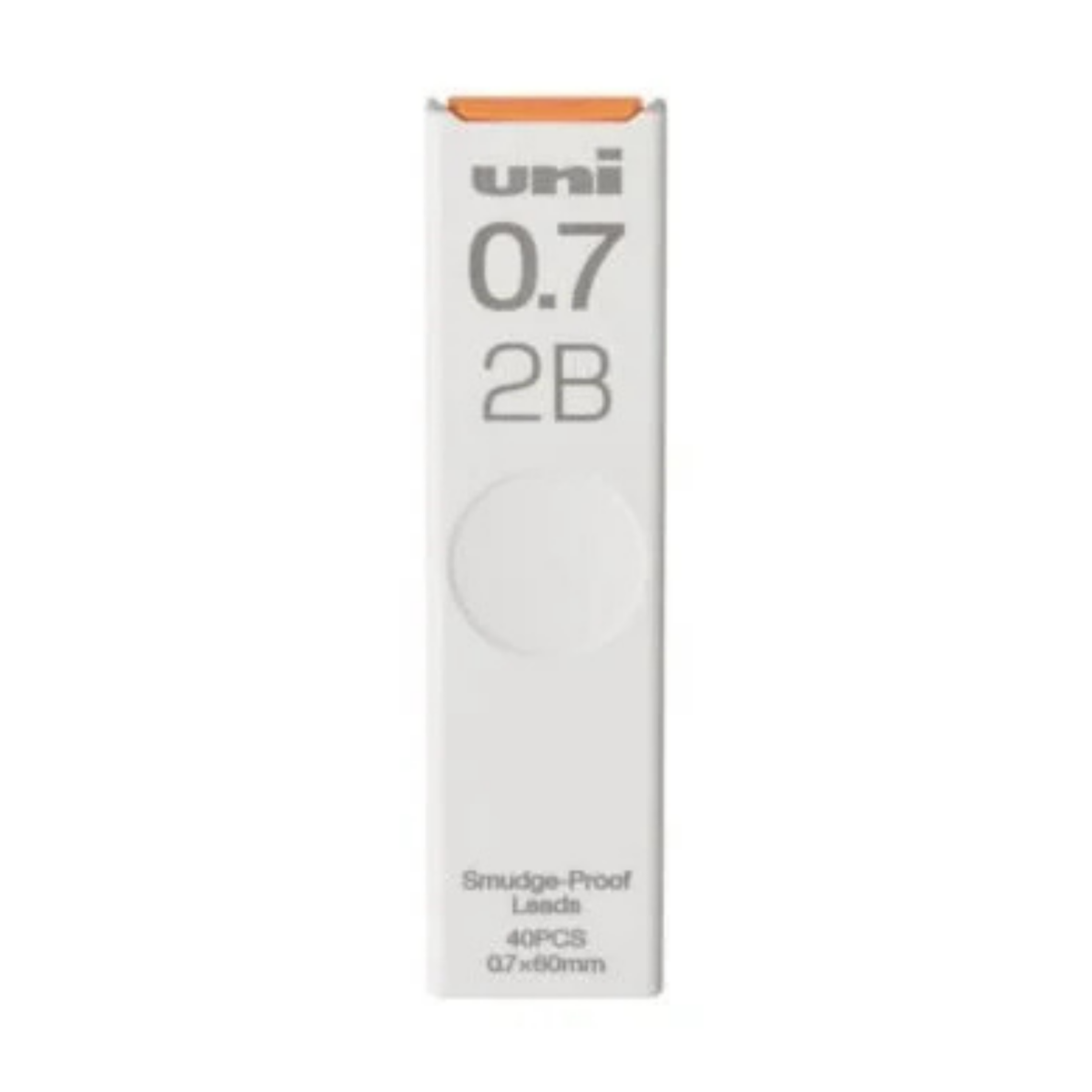 Uni Smudge-Proof kalem ucu kutusu, 0.7 mm 2B, turuncu şeritli beyaz ambalaj, 40 adet