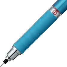 Uni Kuru Toga Rubber Grip kaleminin mavi lastik kavraması ve metal uç borusu yakın çekim