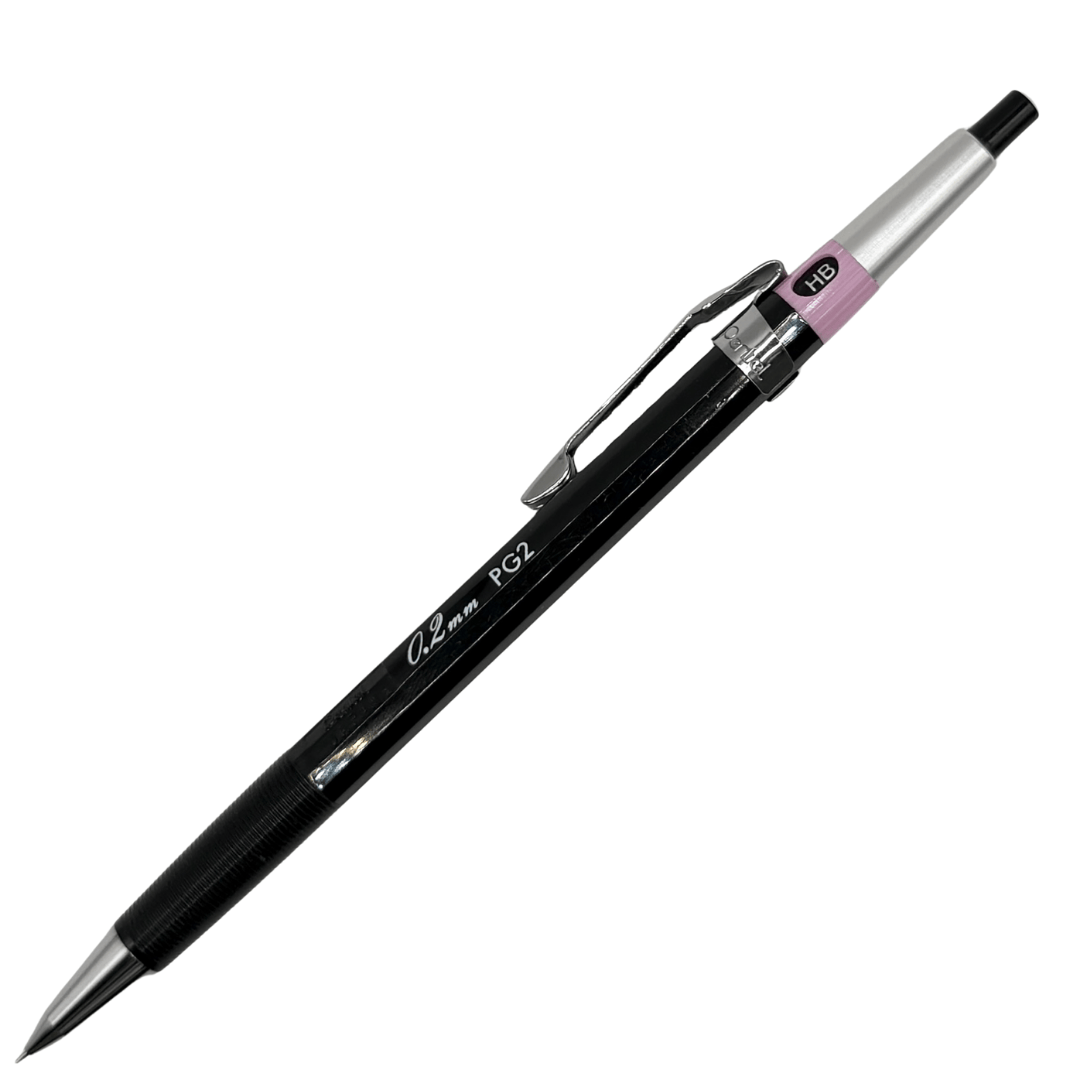 Pentel PG2 vintage versatil kalem siyah gövde, pembe HB göstergesi ve krom klips, 0.2 mm