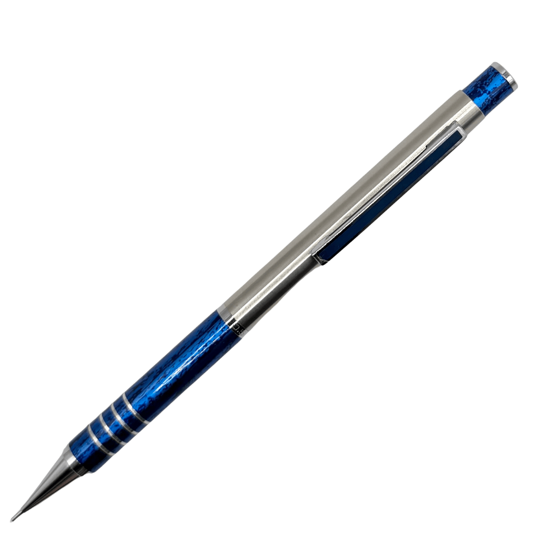 Tombow Exta vintage versatil kalem mavi mermer desenli gövde ve çelik kapak, tam boy, 0.5 mm