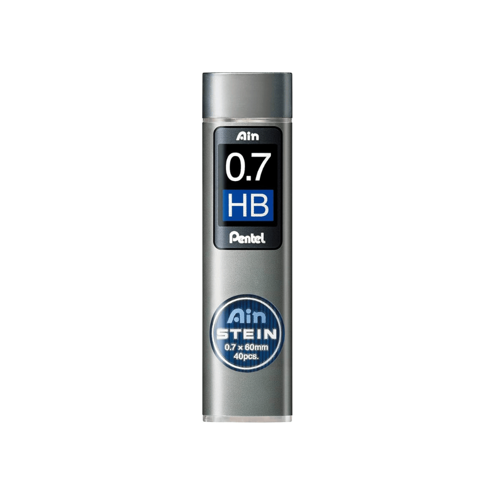 Pentel Ain Stein 0.7 mm HB versatil kalem ucu tüpü, gri gövde ve mavi HB etiketi, 40 adet