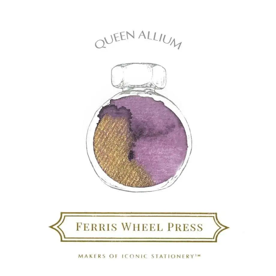 Ferris Wheel Press Queen Allium mürekkebin renk kartı; lavanta moru ve altın simli yıkama örneği