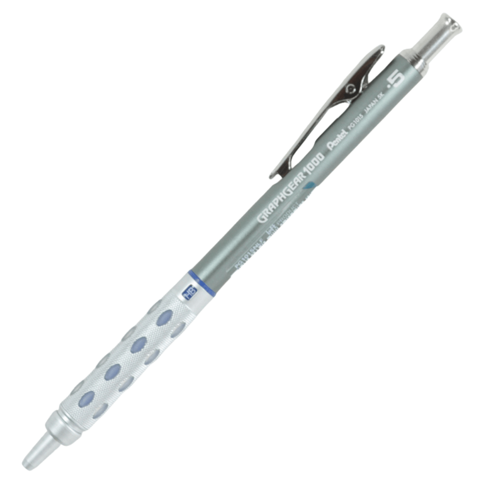 Pentel GraphGear 1000 mavi model tam boy, noktalı gümüş kavrama ve metal klips, 0.5 mm