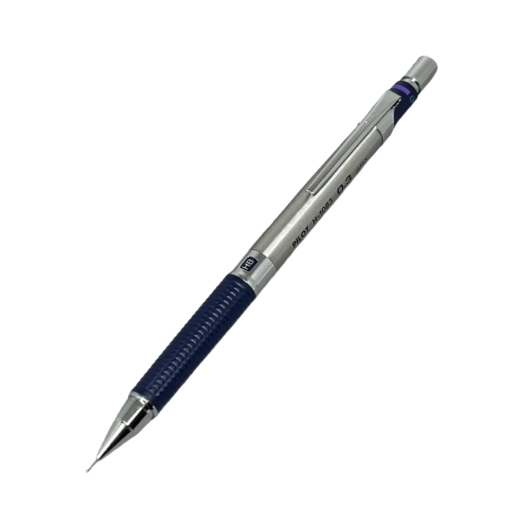 Pilot H-1083 vintage versatil kalem çelik gövde, lacivert yivli kavrama ve HB göstergesi, 0.3 mm