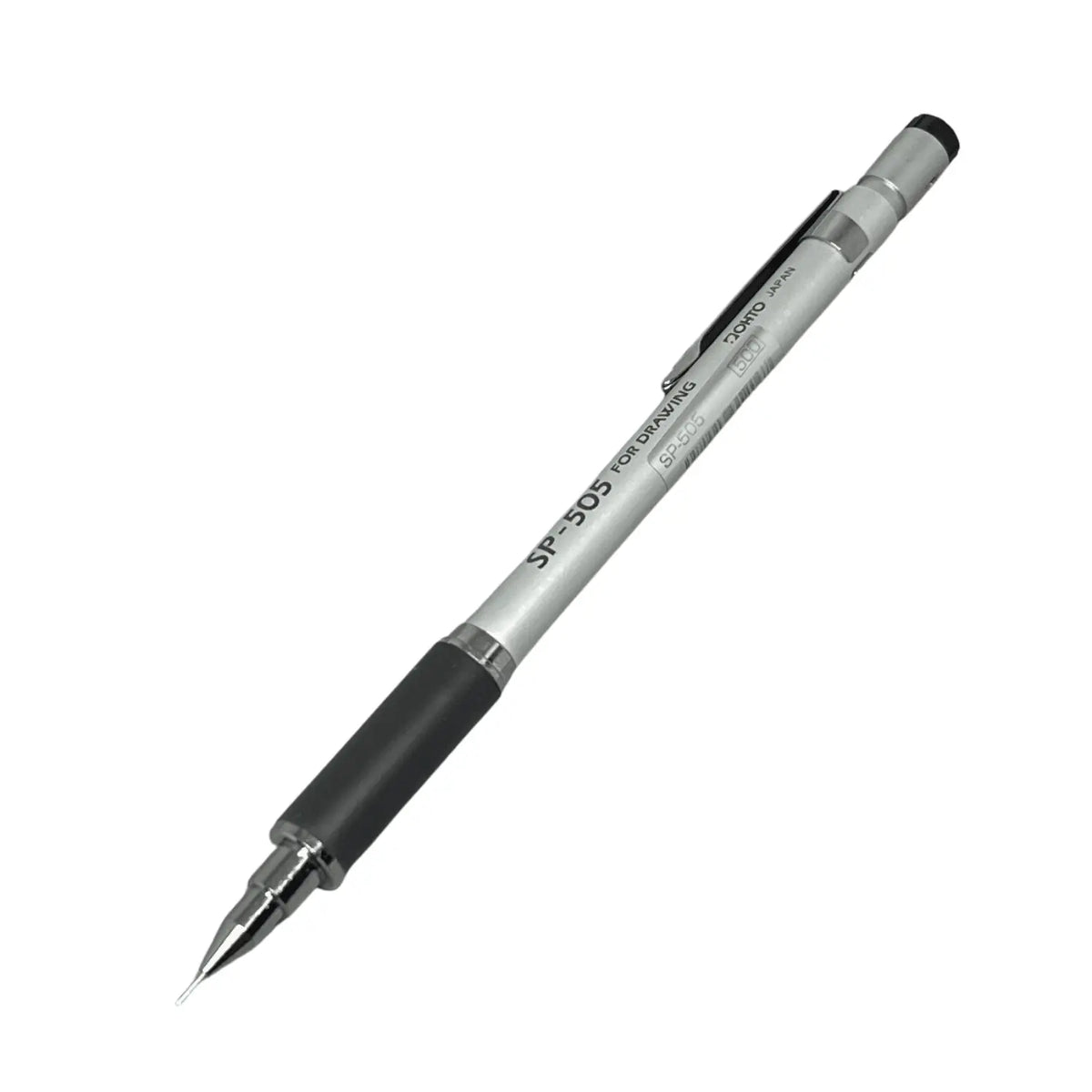 Ohto SP-505 vintage versatil kalem, gümüş gövdede SP-505 For Drawing baskısı ve siyah kavrama, 0.5 mm