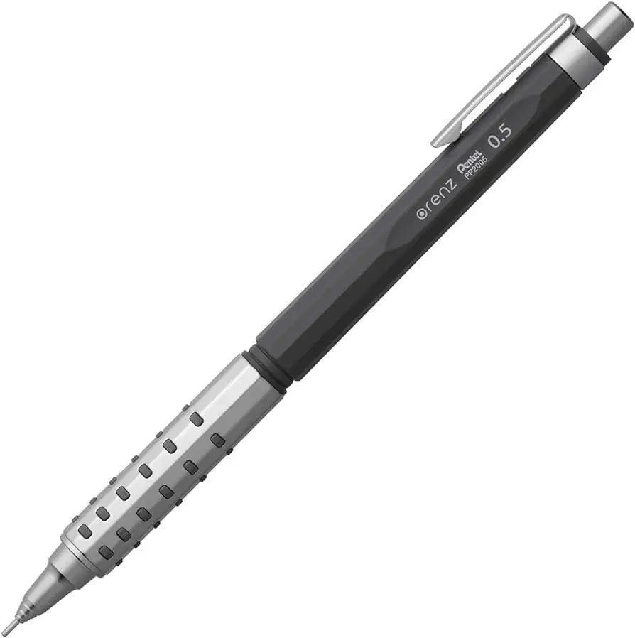 Pentel Orenz AT versatil kalem gri gövde ve gümüş delikli metal kavrama, eğik tam boy, 0.5 mm