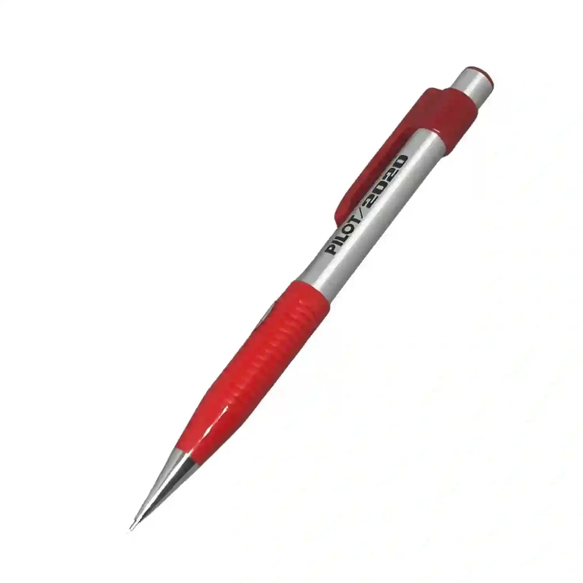 Pilot 2020 vintage versatil kalem, gümüş gövde ve kırmızı yivli kavrama, açılı tam boy, 0.5 mm