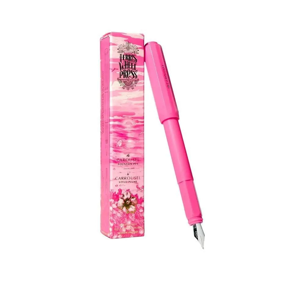 Ferris Wheel Press Carousel dolma kalem Malibu Blush pembe gövde, çelik uç ve desenli kutusu, medium
