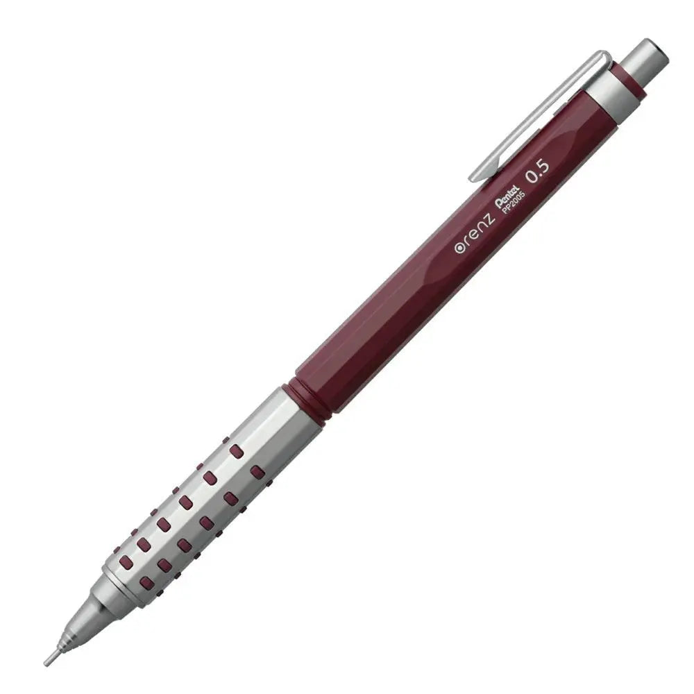 Pentel Orenz AT versatil kalem bordo kırmızı gövde ve noktalı metal kavrama, 0.5 mm