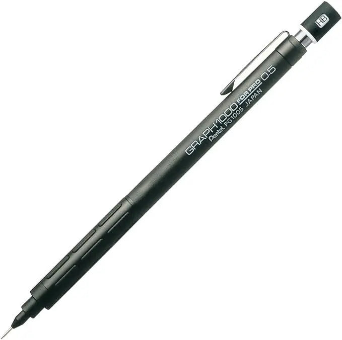 Pentel Graph 1000 For Pro versatil kalem mat siyah gövde ve tırtıklı kavrama, tam boy, 0.5 mm