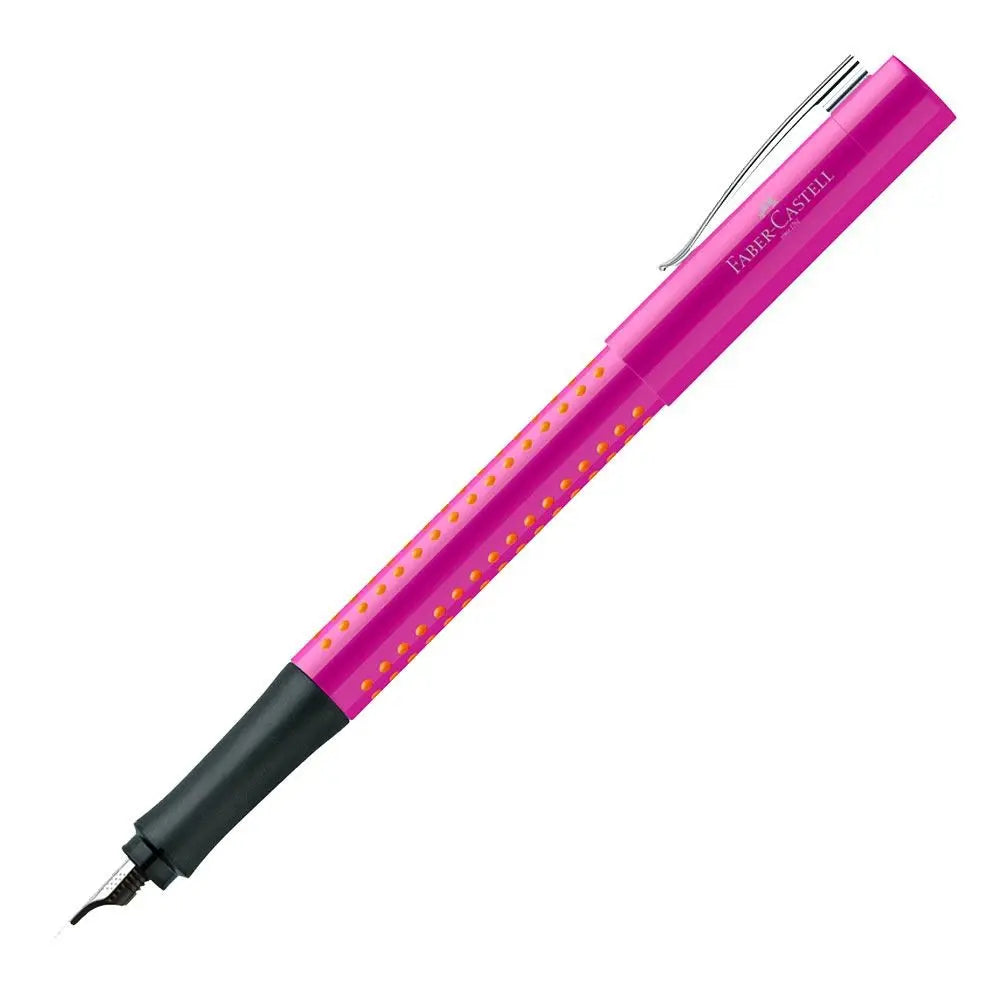 Faber Castell Grip 2010 dolma kalem pembe gövde, turuncu noktalı kavrama, M uç