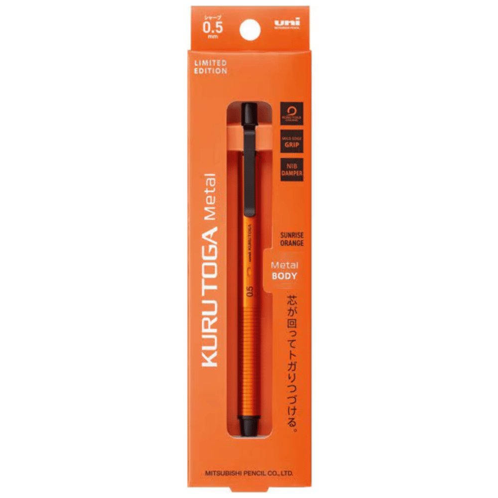 Uni Kuru Toga Metal Sunrise Orange turuncu ambalaj kutusu, Limited Edition ve 0.5 mm baskısı