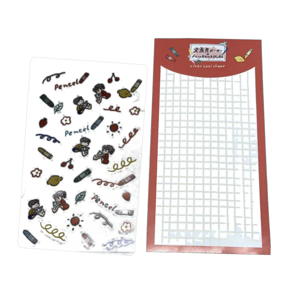 Furukawa Shiko × Japon Kırtasiye Şeffaf Sticker Seti - Pilot & Pentel Desenleri