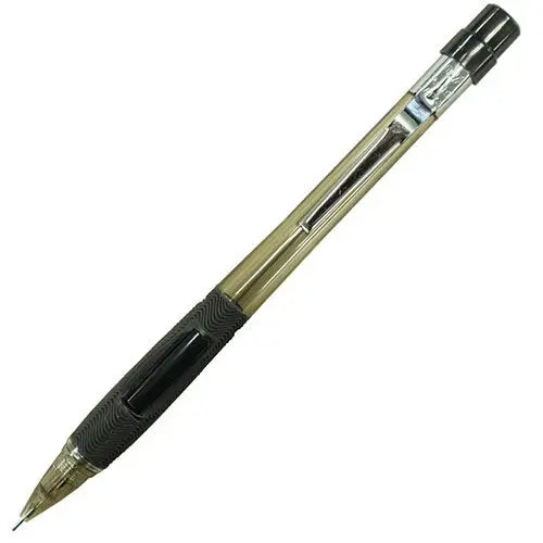 Pentel Quicker Clicker transparan versatil kalem, dumanlı gövde ve siyah kauçuk kavrama, 0.5 mm