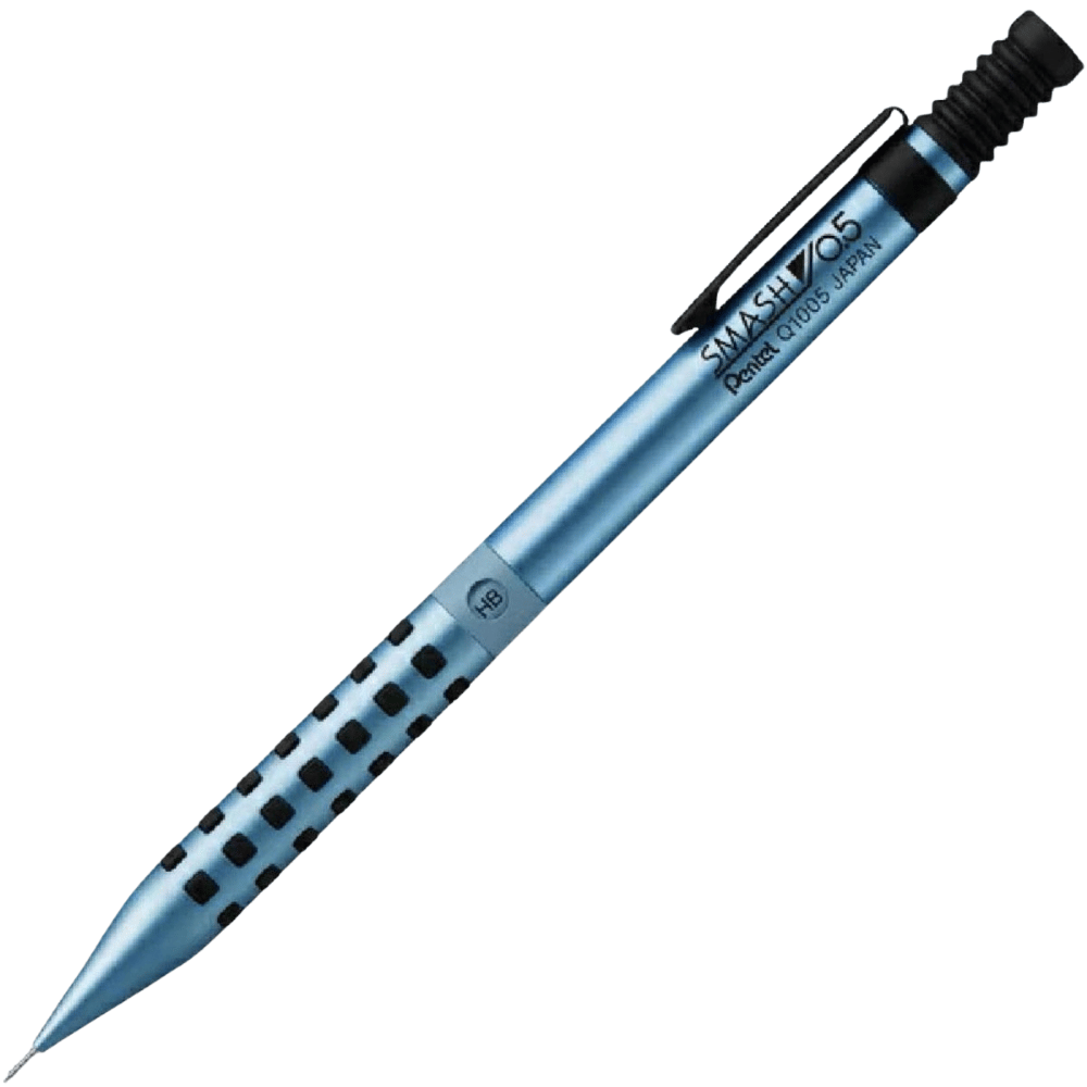 Pentel Smash Diamond Metallic mavi gövde, kareli lastik kavrama ve HB göstergesi, tam boy
