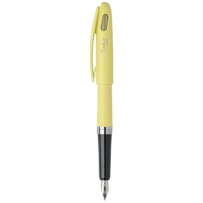 Pentel Tradio dolma kalem, açık sarı gövde ve kapak, siyah bölüm ile çelik uç