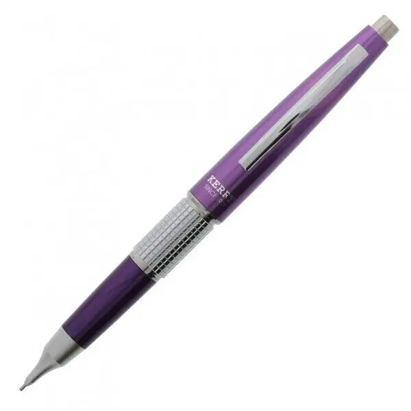 Pentel Kerry versatil kalem mor gövde, kapak takılı ve uç dışarıda, krom klips ile eğik görünüm 0.5 mm