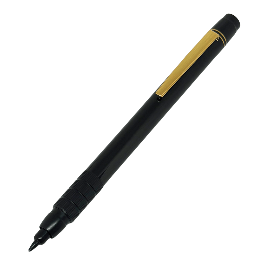 Pilot Automac E-500 vintage versatil kalem, siyah gövde ve altın rengi klips, tam boy görünüm, 0.5 mm