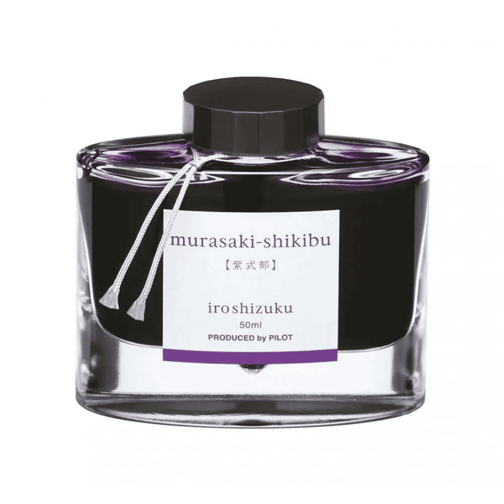 Pilot Iroshizuku Murasaki-Shikibu şişe mürekkep 50 ml, mor mürekkepli cam şişe ve etiketi