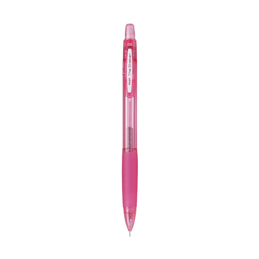Pilot The Shaker versatil kalem pembe gövde ve pembe kauçuk kavrama, tam boy görünüm, 0.5 mm