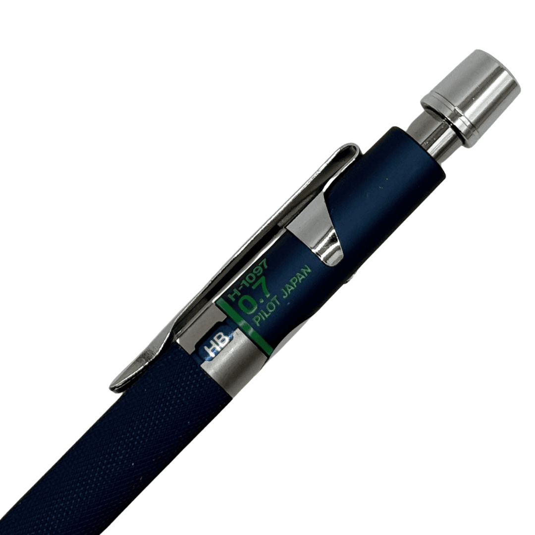 Pilot H-1097 üst gövde çapraz yakın çekim, krom tıklama başlığı, klips ve model baskısı