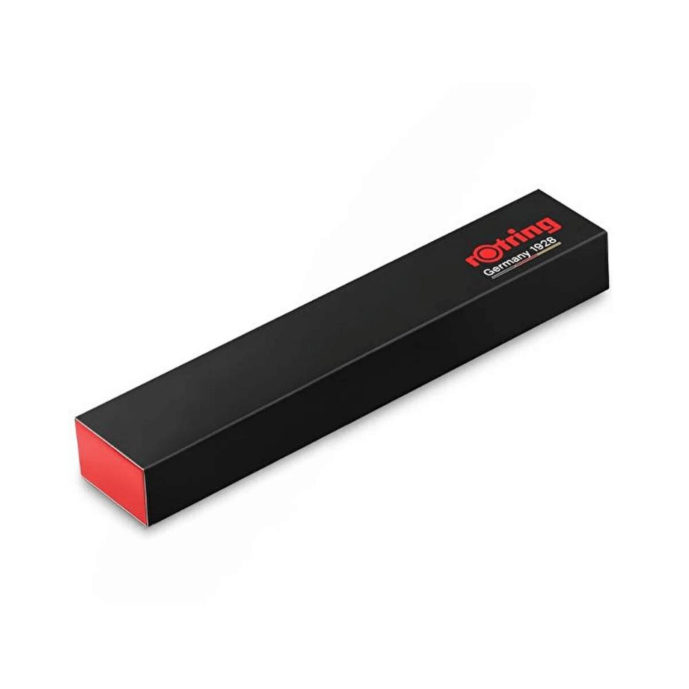 Rotring 500 kaleminin siyah kutusu, kapağında kırmızı rotring Germany 1928 logosu