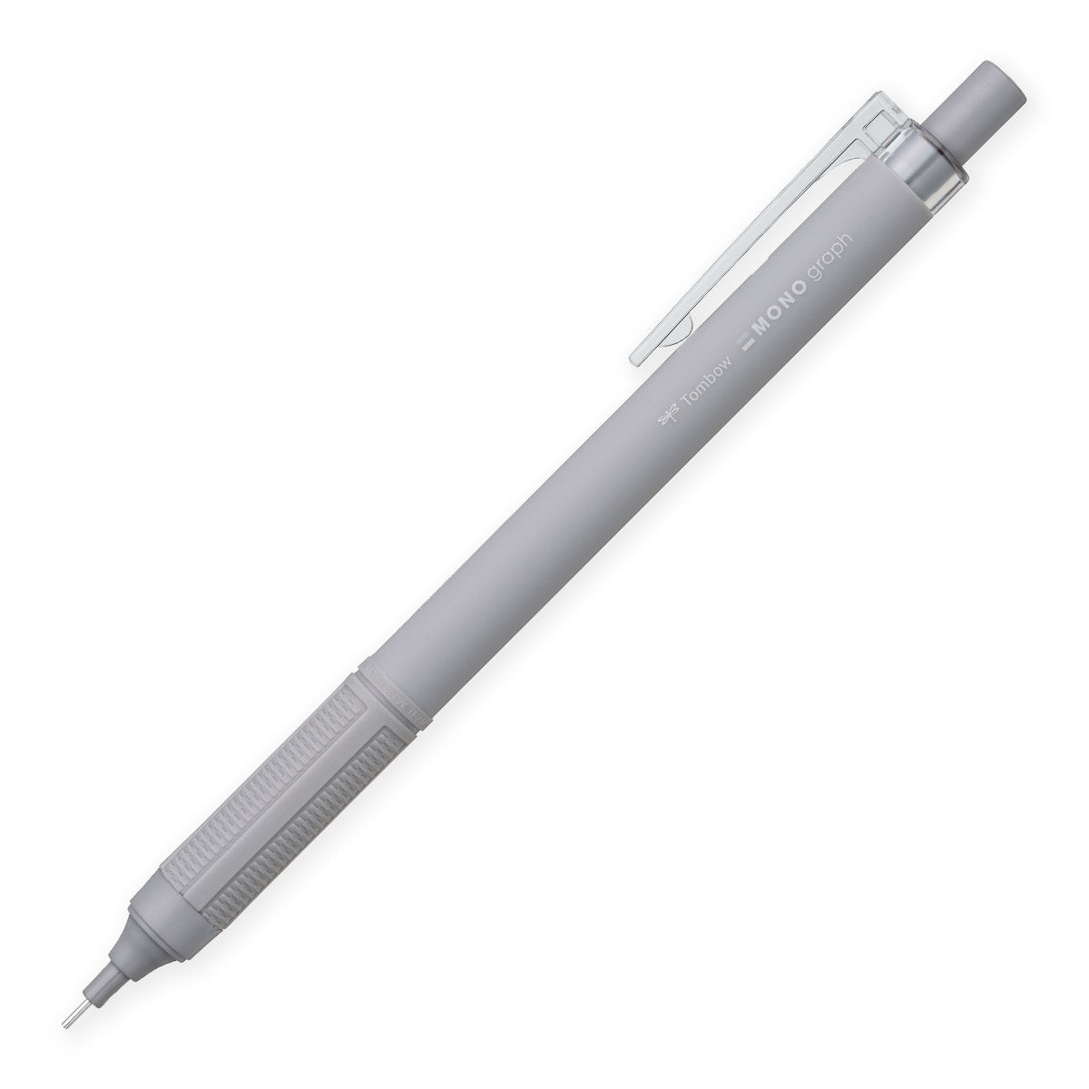 Tombow Mono Graph Lite versatil kalem açık gri gövde, şeffaf klips ve tırtıklı kavrama, 0.5 mm