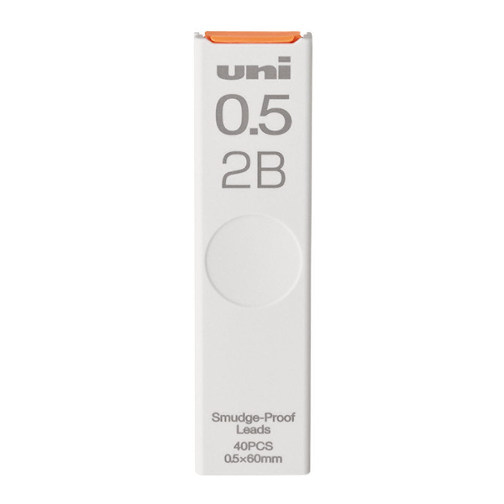 Uni 0.5 mm 2B Smudge-Proof uç tüpü, turuncu kapaklı beyaz ambalaj, 40 adet