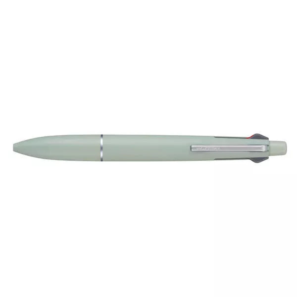 Uni Jetstream 4&1 Lite açık yeşil gövde, yatay tam boy görünüm, metal klips ve kırmızı itecek