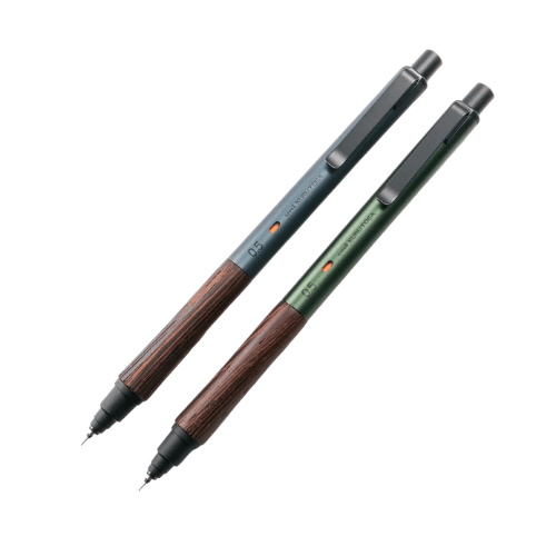 Uni Kuru Toga Wood iki kalem yan yana, gri ve yeşil gövdeler, koyu ahşap kavramalar, 0.5 mm