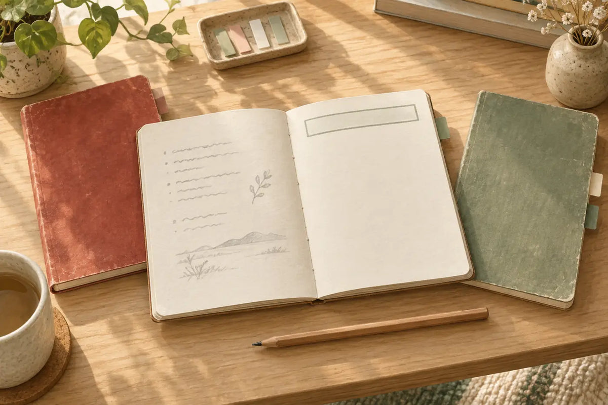 Eski notların yanında yeni bir bölüm açılan defter illüstrasyonu