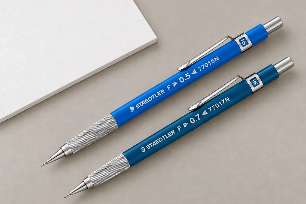 Mavi 0,5 mm ve koyu mavi 0,7 mm Staedtler 770 kalemler