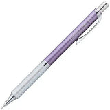 Pentel Orenz Metal Grip mor gövde, tam boy açılı görünüm, tırtıklı metal kavrama bölümü, 0.3 mm