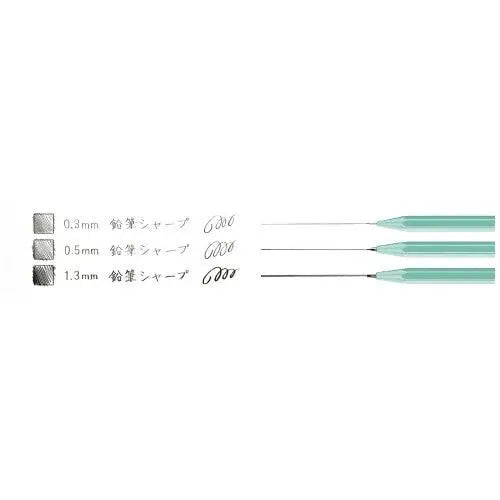 Kokuyo Campus Enpitsu Sharp uç kalınlığı karşılaştırması, 0.3, 0.5 ve 1.3 mm çizgi örnekleri