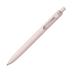 Uni-Ball Zento jel kalem pudra pembesi mat gövde, halka logolu klips, çapraz görünüm, 0.7 mm