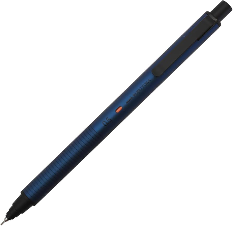 Uni Kuru Toga Metal versatil kalem Silent Blue lacivert gövde, tam boy görünüm, 0.5 mm