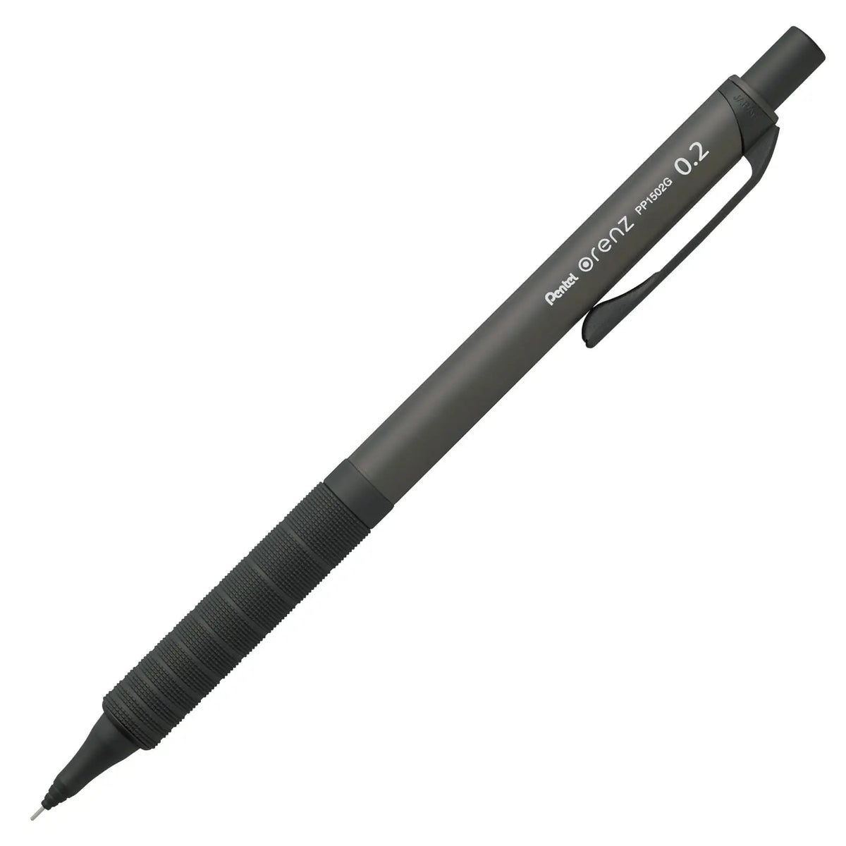 Pentel Orenz Metal Grip 10. Yıl Özel versatil kalem, antrasit gövde ve tırtıklı metal kavrama, 0.2 mm