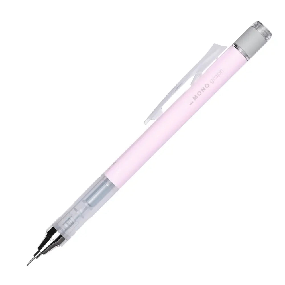 Tombow Mono Graph pastel pembe versatil kalem, şeffaf klips ve kavrama, tam boy, 0.5 mm