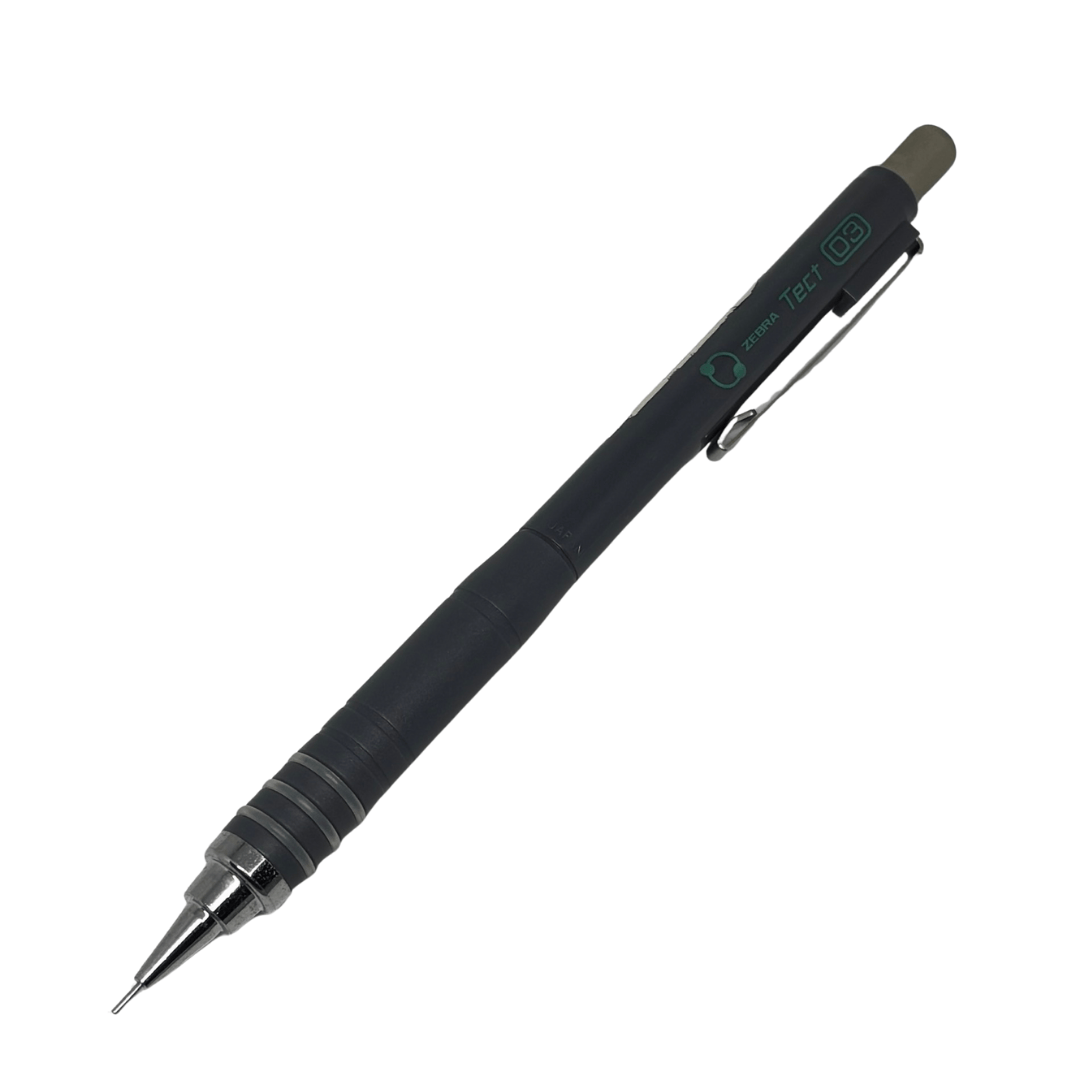Zebra Tect versatil kalem lacivert gövde, kauçuk yivli kavrama ve konik metal uç, 0.3 mm